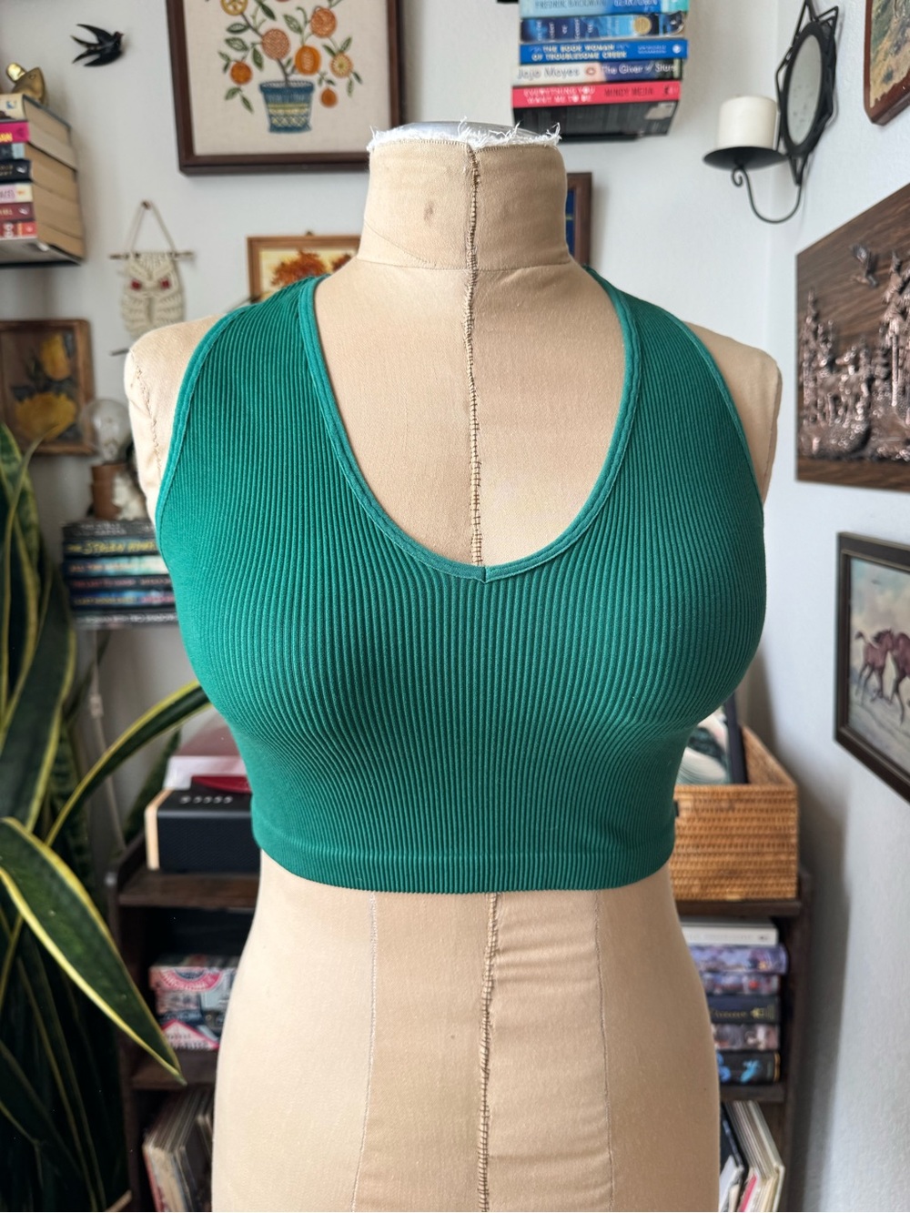 Free People Movement Throw Crop Tank in Sport Green Rib Stretch Yoga Hiking XL